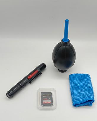 scheda SD 128gb più kit per pulizia 