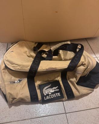 Borsone sportivo vintage Lacoste beige e nero