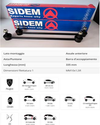 Peugeot 208 - Coppia Biellette Barra Stab. Dx + Sx