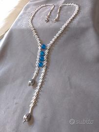 Collana Lunga Bianca Artigianale Pietre Agata 