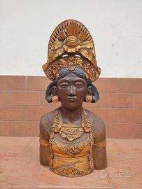 Statua Donna Divinità India in legno di Teak