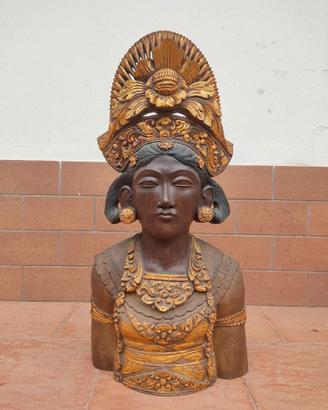 Statua Donna Divinità India in legno di Teak