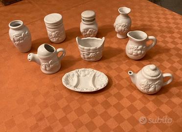 COLLEZIONE : 9 ARTICOLI CERAMICA con decoro frutta