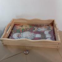 Vassoio in legno Babbo natale decorato a mano