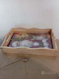 Vassoio in legno Babbo natale decorato a mano