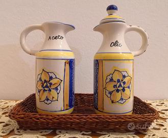 Oliera e acetiera vintage ceramica dipinta a mano