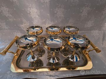 Set 6 coppe acciaio 18/10 dettagli dorati 