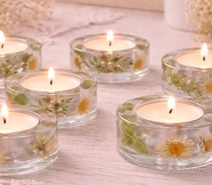 Portacandela in resina con fiori veri