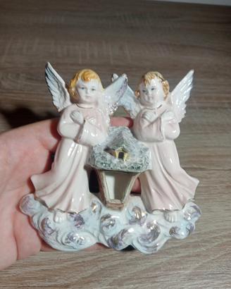 Angeli putti ceramica lampada arte sacra vintage 