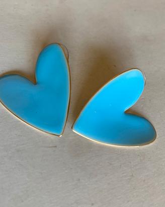 orecchini in acciaio dorato cuori smaltati azzurri