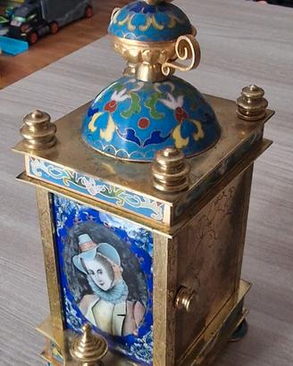 PORTAOROLOGIO CINESE CLOISONNÈ E OTTONE DORATO