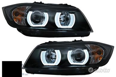 Coppia fanali anteriori angel eyes TFL neri per BM