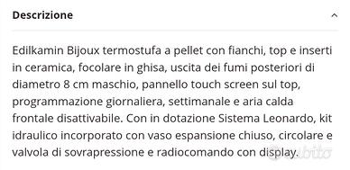 Termo stufa  caldaia Edikamin modello Bijou pellet