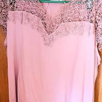 MAGLIETTA DONNA MANICA CORTA  CON PIZZO ROSA