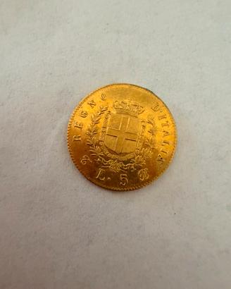 MONETA ORO 5lire italia 1865