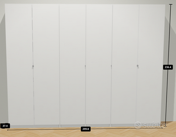 Armadio guardaroba IKEA PAX bianco, 6 ante, 300x35