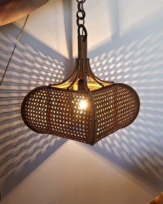 Lampadario in rattan e paglia di Vienna