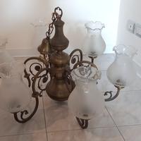 Lampadario in ottone e vetro a 6 luci