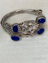 bracciale rigido vintage drago in argento antico