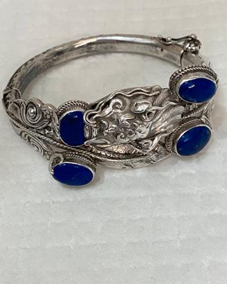 bracciale rigido vintage drago in argento antico