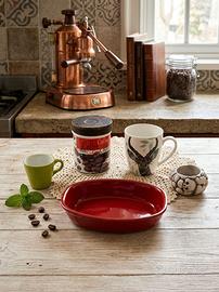 Set 5 pezzi in ceramica pirofila rossa, barattolo 