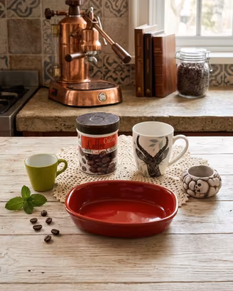 Set 5 pezzi in ceramica pirofila rossa, barattolo 