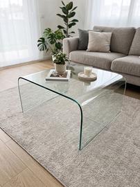 Tavolino / Mobiletto in cristallo curvato 60x60x38