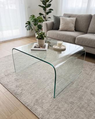 Tavolino / Mobiletto in cristallo curvato 60x60x38