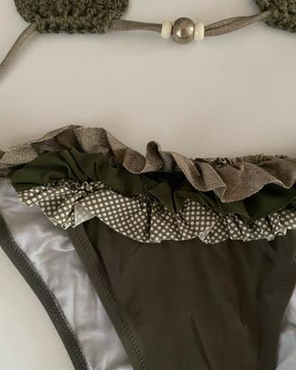 Meraviglioso bikini bambina tg8/10 verde militare