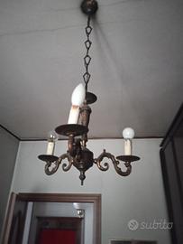 Lampadario sospensione Bronzo 3 luci vintage 