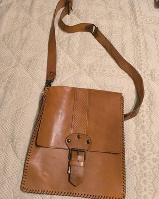 vintage vero cuoio borsa tracolla 