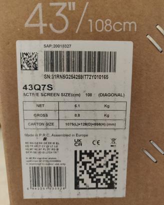 Tv HiSense 43Q7S QLED da 43” Nuovo sigillato