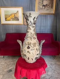 Vaso in ceramica con foglie a rilievo 76cm