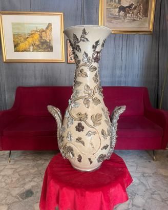 Vaso in ceramica con foglie a rilievo 76cm