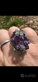 Anello cocktail argento con cristallo viola