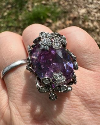 Anello cocktail argento con cristallo viola