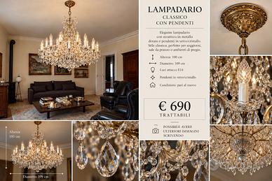 Lampadario classico pendenti in cristallo