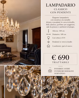 Lampadario classico pendenti in cristallo