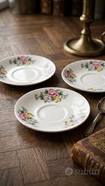 Set 3 Piattini Vintage Ceramica Fiori Bordo Oro