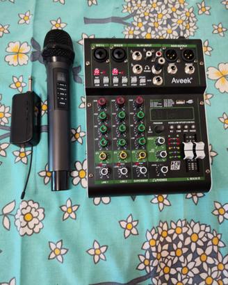 Mixer Aveek 4 canali + microfono wireless Tonor