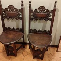 coppia sedia fratine antiche tinta noce decorate