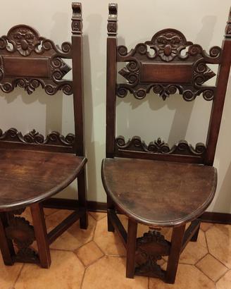 coppia sedia fratine antiche tinta noce decorate
