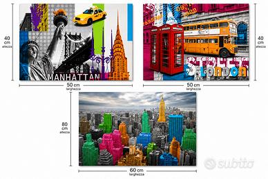 Set 3 Quadri su Tela – Stile Urban / New York & Lo