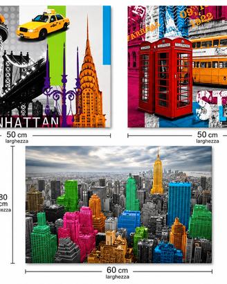 Set 3 Quadri su Tela – Stile Urban / New York & Lo