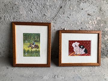 Coppia quadri ceramica animali