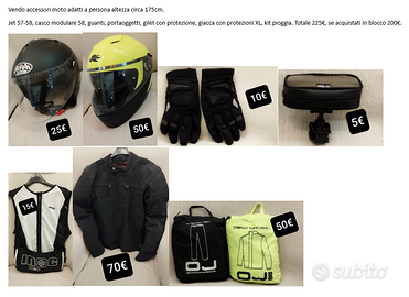 Casco, giubbotto e altri accessori moto.