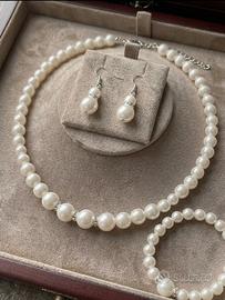 Set Collana, Bracciale e Orecchini Perle e strass