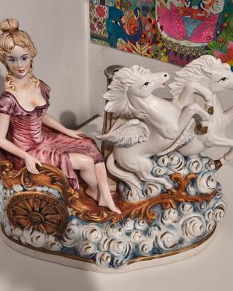 Statua in ceramica, Carrozza con 2 cavalli
