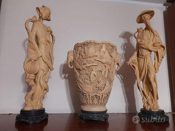 Coppia statue cinesi e vaso