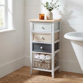 Mobiletto 3 Cassetti Cesta Shabby Chic Legno 73 cm